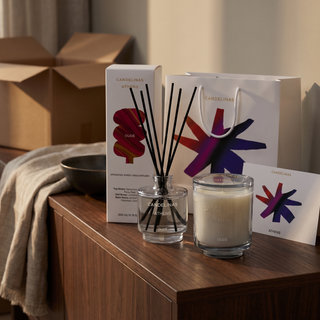 NEW HOME OUDE: Candelinas soy candle, matching reed diffuser and its carton with gift bag and message card